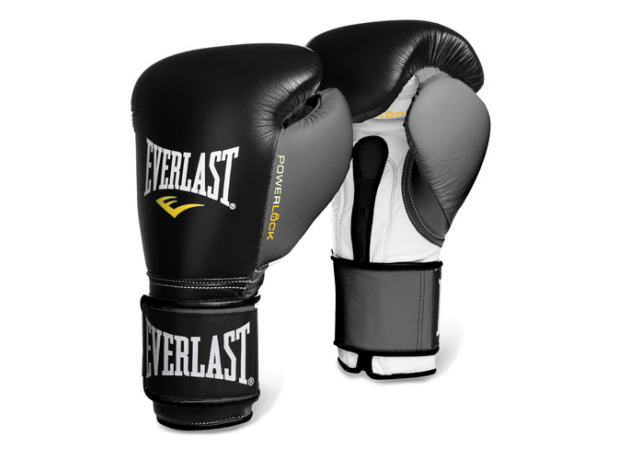 Everlast Powerlock Hook Loop Grey Black Boxing Training Gloves
