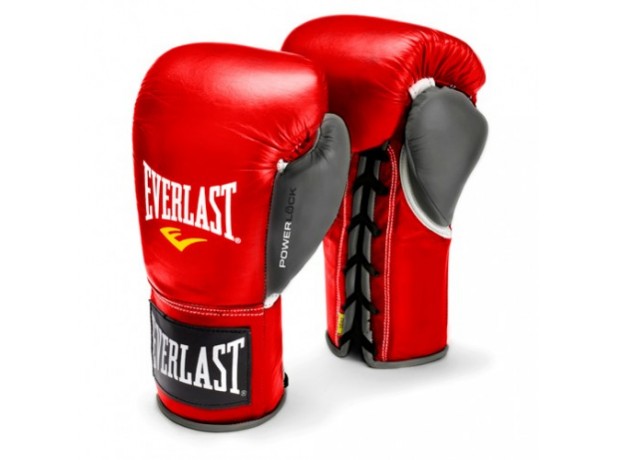 Everlast Powerlock Pro Fight Red Grey Boxing Gloves