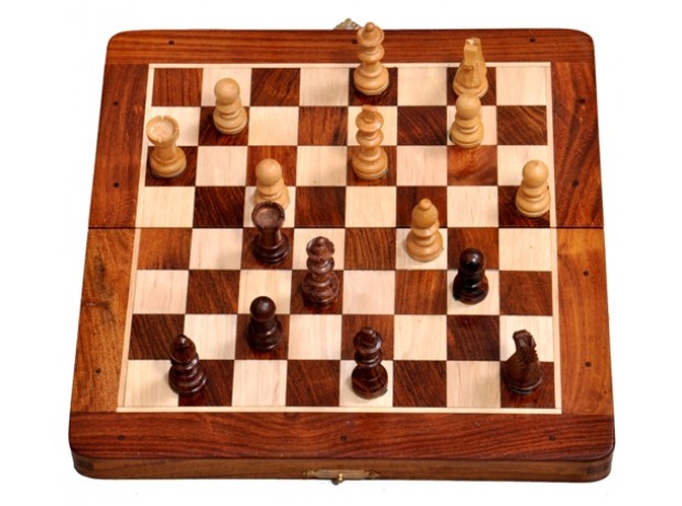 Folding Wooden Travel Magnetic Chess Set - 7"